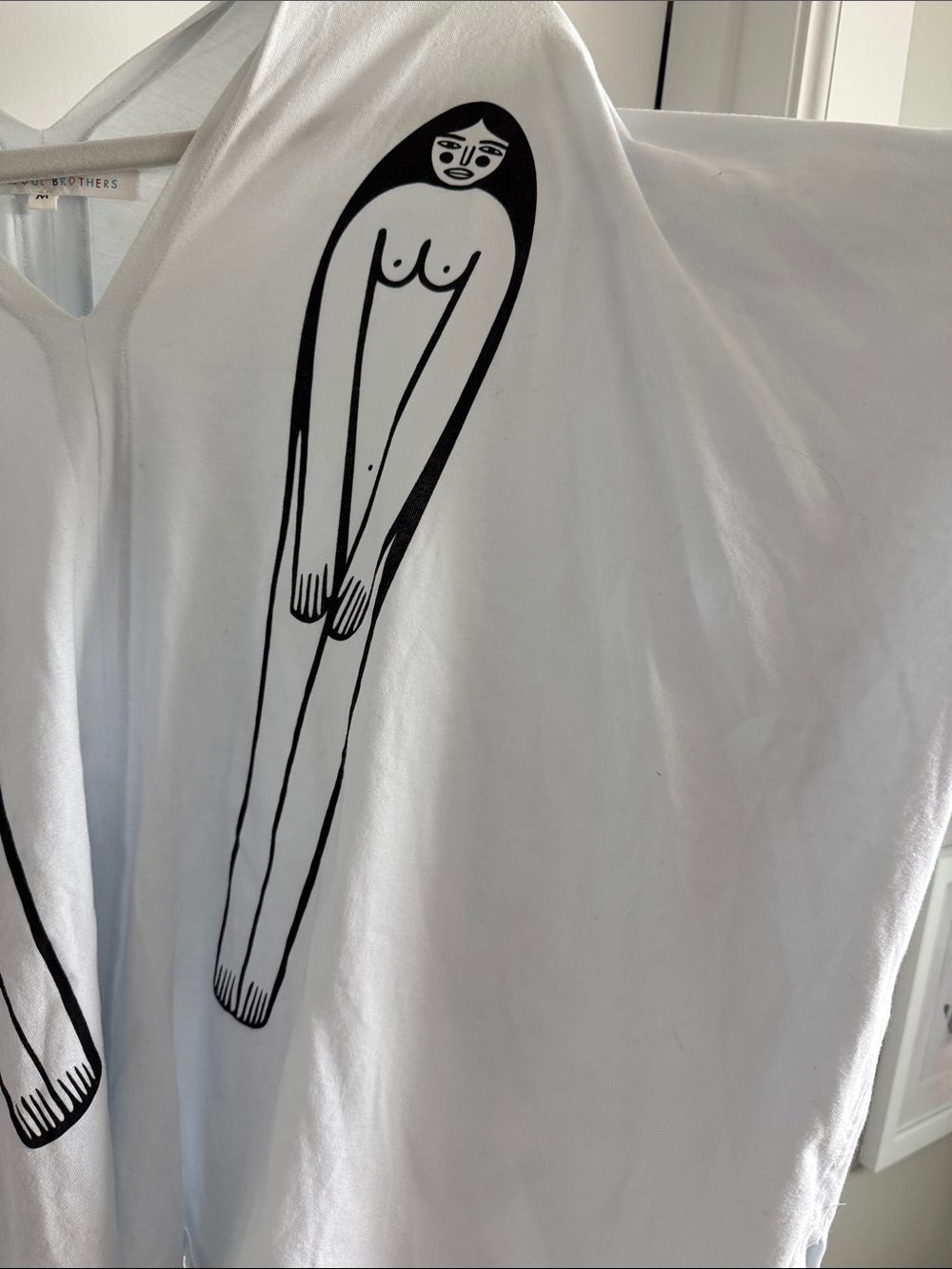 Fortoul Brothers White Graphic V-Neck Shirt with Black Illustration - Picture 7 of 7
